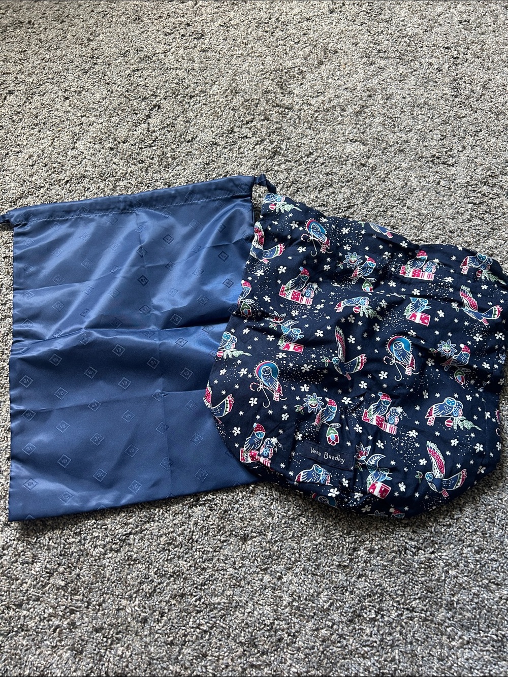 Vera Bradley Navy Drawstring Bag with Colorful Bird & Floral Print